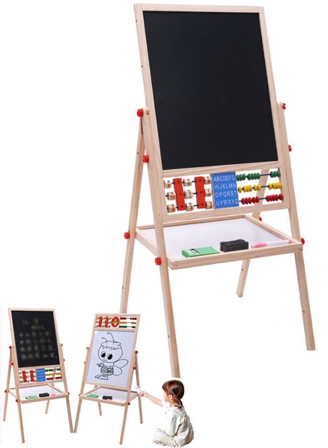 إيليلي حامل رسم فني للأطفال 2 في 1 قابل لتعديل الارتفاع، حامل أنشطة الرسم الفني على الوجهين، لوح خشبي قابل للمسح الجاف مع سبورة بيضاء وسبورة طباشير للأطفال الصغار من الأولاد والبنات - Image 2